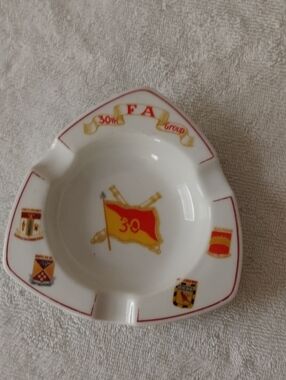 FA White Porcelain Ashtray with Red and Gold Emblem